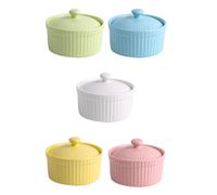 MALUGOGO Juego de 5 Cuencos de Cerámica para Postres y Pudín con Tapa, Aptos para Horno, Fácil Desmoldeo, Ideales para Repostería y Postres Color Aleatorio