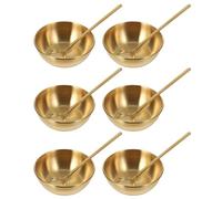 MALUGOGO Juego de 6 Tazones de Salsa de Sushi de Acero Inoxidable Dorado con Cucharas, Cuencos Redondos Resistentes para Condimentos en Eventos Formales y Fiestas