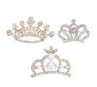 MALUGOGO Juego de broches de pecho de 3 piezas con forma para mujer, aleación de zinc dorado con adornos de diamantes de imitación, delicados rasgos de carácter para uso diario y varias personas