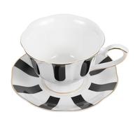 MALUGOGO Juego de Tazas de Té Chinas de Cerámica Vintage con Diseño de Rayas en Blanco y Negro, Ideales la Hora del Té y Entretener Invitados