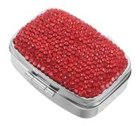 MALUGOGO Pastillero portátil diario con diseño de diamantes de imitación de metal de 2 compartimentos, mini estuche de bolsillo para viajes y uso al aire libre, pastillero rectangular elegante y