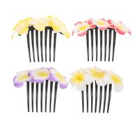 MALUGOGO Peines ligeros para el cabello con flores de plumeria en varios colores, 4 unidades, fáciles de usar, accesorios para el cabello para mujeres y adolescentes para bodas y bailes de graduación