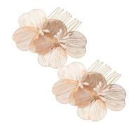 MALUGOGO Peinetas Pelo de Boda Doradas Flores, Hechas a Mano en Aleación de Zinc y Perlas Simuladas, Estilo Barroco Elegante, 2 Piezas para Novias y Damas