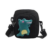 MALUGOGO Pequeña bolsa de mensajero de lona de dinosaurio negro para mujer, mini bolsa cruzada para teléfono con correa de hombro ajustable, bolsa de almacenamiento casual para estudiantes