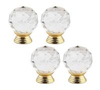 MALUGOGO Perillas para Cajones y Armarios 4 Piezas Base Dorada 30x40 Mm Tiradores Decorativos de Cristal en Forma de Esfera para Muebles y Decoración Interior