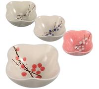 MALUGOGO Pintados a Mano Estilo Japonés Juego de 4 Platos de Cerámica Pequeños Ligeros y Portátiles para Condimentos y Ensaladas en Cocina y Hogar