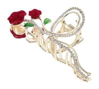 MALUGOGO Pinza Pelo Forma de Rosa Roja y Pedrería de Imitación, Accesorio Vintage para Recogidos y Fijación Parte Trasera para Mujer en Bodas