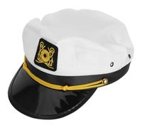 MALUGOGO Sombrero de capitán con ala curvada ajustable blanca para hombres y mujeres, elegante sombrero de marinero azul marino, material de poliéster, para protector solar al aire libre y uso casual