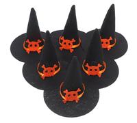 MALUGOGO Sombreros de bruja para decorar escuelas de fieltro negro, mini 6 piezas pequeñas y elegantes gorras de mago y crear un ambiente festivo para decoraciones de fiesta de Halloween y tocados de