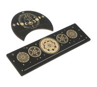 MALUGOGO Soporte de Madera para Cartas de Tarot 2 Piezas Diseño Lunar, Base Rectangular Compacta para Organizar y Decorar Espacios de Meditación y Adivinación
