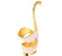 MALUGOGO Soporte para Cucharas de Café Metálico Base en Forma de Cisne Dorada y Color Marfil, Organizador Multifuncional para Cucharas de Postre y Fruta, Accesorio Adecuado para Cocina