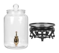 MALUGOGO Tarro de vino de vidrio con grifo, capacidad de 2,5 l, contenedor de vino sellado hecho de vidrio resistente, conveniente para uso en interiores y exteriores, incluye base estable para servir