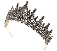 MALUGOGO Tiara de Boda Barroca Vintage para Novia Mujer, Corona Negra Aleación de Zinc y Gemas de Imitación, Diseño Hoja y Flores, Accesorios para Halloween y Navidad