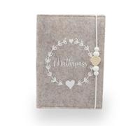 malutra Funda de fieltro para pasaporte de maternidad, hecha a mano con corazón de madera, banda elástica y compartimentos, apta para pasaporte de madres alemanas, tarjeta de seguro e imágenes