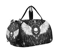 Malvado Skull - Bolsa de lona gótica negra con compartimento para zapatos, bolsa de viaje ligera para fin de semana, viajes, natación, baile, ballet