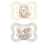 MAM Air - Chupete de 2 a 6 meses, juego de 2 chupetes, neutro/beige | Con soporte para chupete esterilizador portátil, tetina ortodóntica de silicona SkinSoft, agujeros extra grandes para pieles
