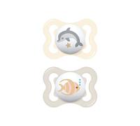MAM Air - Chupete de 2 a 6 meses, juego de 2 chupetes, neutro/gris | Con soporte para chupete esterilizador portátil, tetina ortodóntica de caucho natural, máscara curva, sin BPA/BPS