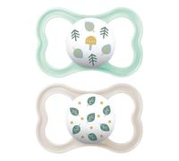 MAM Air - Chupete de 6 a 16 meses, juego de 2 chupetes, azul/neutro | Con soporte para chupete esterilizador portátil, tetina ortodóntica de silicona SkinSoft, agujeros extra grandes para pieles