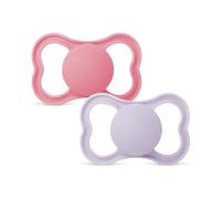MAM Air - Chupete de 6 a 16 meses, juego de 2 chupetes, rosa/lila | Con soporte para chupete esterilizador portátil, tetina ortodóntica de silicona SkinSoft, agujeros extra grandes para pieles