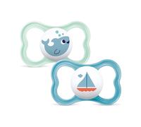 MAM Air chupete en juego de 2 chupete de talla 16+ meses, chupete de silicona SkinSoft, bio-redondo, con funda para chupete, verde