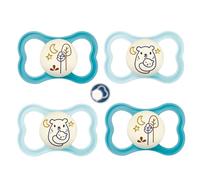 MAM Air NIGHT Chupete Silicona 6-16, Juedo De 4, Chupete de silicona, se ilumina en la oscuridad, incluye 2 cajas de transporte esterilizadas