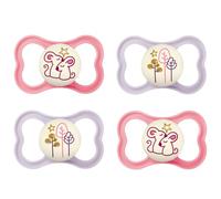 MAM Air Night Girl Mix - Chupete de silicona (6-16 MAM Air Night Girl Mix, juego de 4, incluye 2 cajas de transporte para esterilizar)