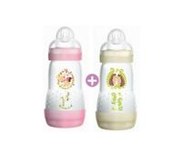 Mam Anti-Colic Bottle - 260Ml - 0 - 6 Meses - Ttine Dbit 2 - Set Of 2 - Pink And White