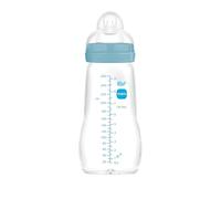 MAM Biberón de Cristal, 2-4 Meses, 260ml, con Tetina 2 de Flujo Medio de Silicona de Fácil Aceptación, Fácil de Limpiar, MAM Feel Good, Azul, Pack de 1ud