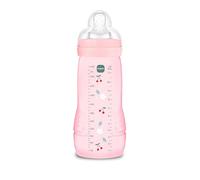 MAM Biberón Easy Active de 330 ml, biberón MAM para bebés activos, ergonómico y práctico, accesorio para bebés de 4 meses para lactancia materna con tetina tamaño 3, plano y simétrico, rosa