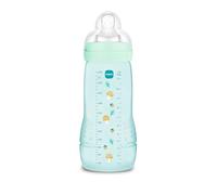 MAM Biberón Easy Active de 330 ml, biberón MAM para bebés activos, ergonómico y práctico, accesorio para recién nacidos a partir de 4 meses para lactancia con tetina tamaño 3, plano y simétrico, azul