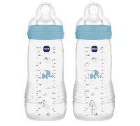 MAM Pack 2 Biberones, a partir de 4 Meses, 330ml, con Tetina 3 de Flujo Rápido de Silicona de Fácil Aceptación, Fácil de Sostener, Fácil de Limpiar, MAM Easy Active, Azul Brillante, Pack de 2uds