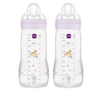 MAM Biberón Easy Active para Bebés +4 Meses, Rosa Mate, 330 ml, 2 uds | Con Tetina MAM 3 de Silicona, Flujo Rápido y Fácil Aceptación, Ergonómico, Fácil de Sostener, Fácil de Limpiar