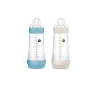 MAM Biberón Easy Start Anti-Colic, 2 Biberones Anticólicos patentados con Tetina de Silicona SkinSoftTM, 260 ml, a partir de 3 meses, Neutro y Azul Mate, Autoesterilizable en 3 minutos, 2 unidades