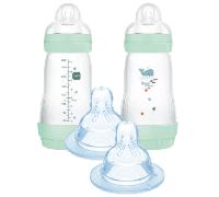 MAM Biberón Easy Start Anti-colic Flujo Medio Azul Brillante 2-4m 2x260 ml + Tetina 2 Flujo Medio +2m 2 uds