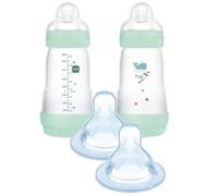 MAM Biberón Easy Start Anti-colic Flujo Medio Azul Brillante 2-4m 2x260 ml + Tetina 3 Flujo Rápido +4m 2 uds