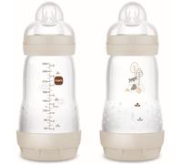 MAM Pack 2 Biberones Anticólicos, 2-4 Meses, 260ml, con con Tetina 2 Flujo Medio de Silicona de Fácil Aceptación, Autoesterilizable y Fácil de Limpiar, MAM Easy Start Anti-Colic, Neutro Mate, 2uds