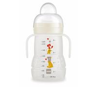 MAM Biberón y Vaso 2 en 1, a partir de 4 Meses, 220ml, con Boquilla Extra Blanda y Tetina Antiderrames de Silicona Skin Soft de Fácil Aceptación, con Asas para Sostenerlo Fácilmente, Neutro, Pack 1ud