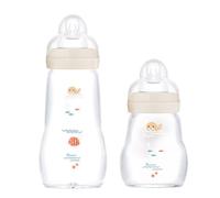 MAM Biberones de cristal, 2 unidades, Feel Good from Birth, 170 ml y 260 ml, biberones de cristal, lisos