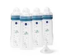MAM Biberones Easy Active, paquete de 4 (4 x 330 ml), tetinas MAM de flujo rápido tamaño 3 + 1 flujo extra rápido, accesorios para bebé, color azul