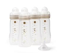 MAM Biberones Easy Active, paquete de 4 (4 x 330 ml), tetinas MAM de flujo rápido tamaño 3 + 1 flujo extra rápido, accesorios para bebé, estina