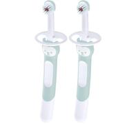 MAM Cepillo de Dientes para Bebé, Mango Extra Largo, Ergonómico y Antideslizante, Ideal para Primeros Dientes, con Protector de Seguridad, Cabezal muy Pequeño y Cerdas Extra Suaves, Azul, Pack de 1