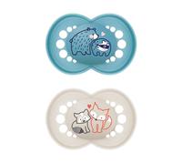 MAM Chupete, a Partir de 6 Meses, con Tetina Simétrica, Plana y Flexible de Silicona Skin Soft Silicone de Fácil Aceptación, con Caja Autoesterilizadora, MAM Original, Azul Mate, Pack de 2uds