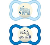 MAM Chupete con Escudo Ventilado, a Partir de 6 Meses, con Tetina Simétrica, Plana y Flexible de Silicona de Fácil Aceptación, con Caja Autoesterilizadora, MAM Air, Azul Mate, Pack de 2uds