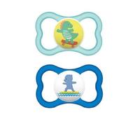 MAM Chupete con Escudo Ventilado, a Partir de 16 Meses, con Tetina Simétrica, Plana y Flexible de Silicona de Fácil Aceptación, con Caja Autoesterilizadora, MAM Air, Azul Mate, Pack de 2uds