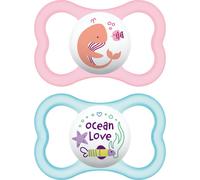 MAM Air - Chupete en juego de 2 unidades, de silicona Skinsoft con funda porta chupete, 6-16 meses, rosa