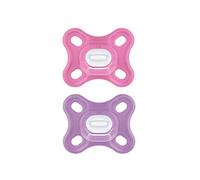 MAM Chupete Comfort de 0 a 3 meses (juego de 2), chupete MAM de 0 a 3 meses de 100% silicona con diseño único, suave y ligero, kit de accesorios para bebé con soporte esterilizador, color rosa y