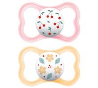 MAM Chupete con Escudo Ventilado, a Partir de 16 Meses, con Tetina Simétrica, Plana y Flexible de Silicona de Fácil Aceptación, con Caja Autoesterilizadora, MAM Air, Rosa Brillante, Pack de 2uds