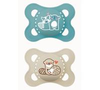 MAM Chupete de Látex de Caucho Natural, 2-6 Meses, con Tetina Simétrica, Plana y Flexible, con Caja Autoesterilizadora, Azul Mate, Pack de 2uds