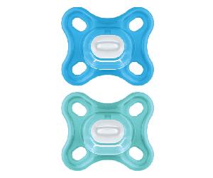 MAM Chupete Fisiológico Confort +0m Azul Set de 2 + Caja de Esterilización