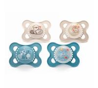 MAM Chupete original, 0-6 meses, paquete de 4, 2X día y 2X noche, azul/lino | Diseño de ortodoncia, materiales sostenibles, tetina de silicona SkinSoft, accesorios para bebés recién nacidos (los diseños